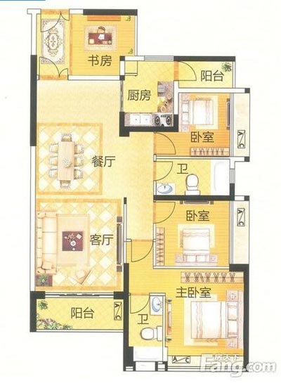 本单元的设计整体色调选取的是木色，不仅沿用了中式的端庄典雅，同时参与一些时尚的元素，让整个空间多了现代的时尚感触，却不失中式的端庄。